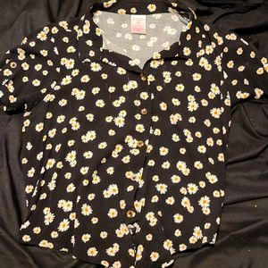 button up black floral shirt